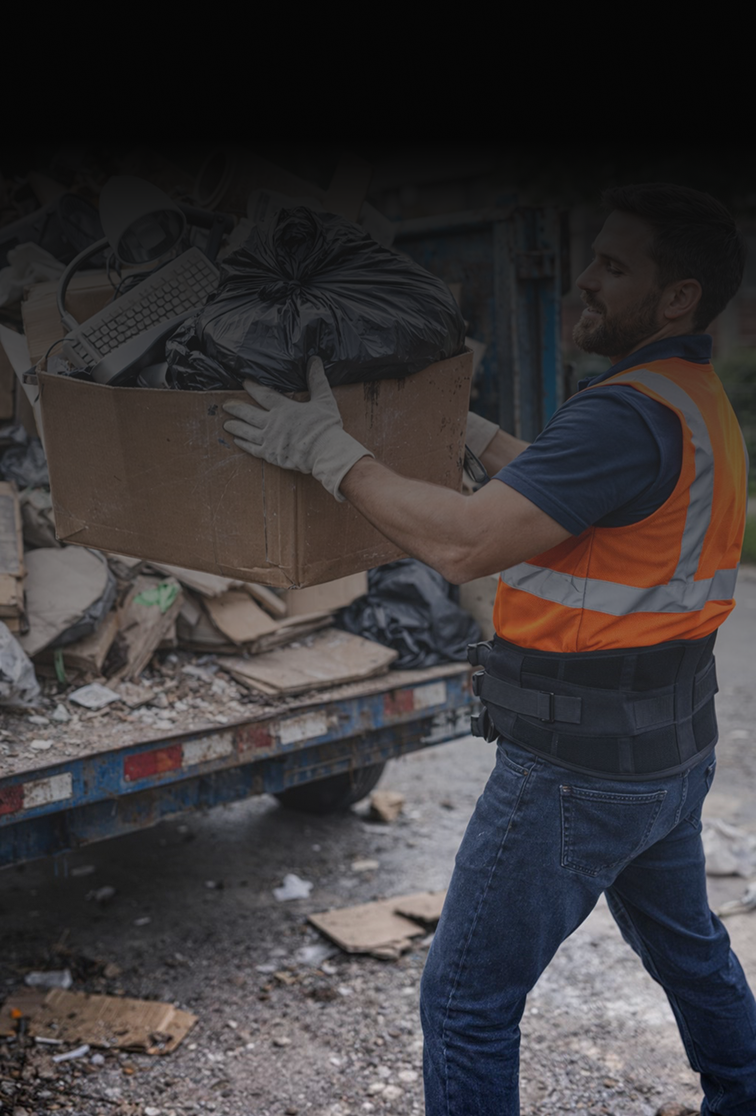 Removal and hauling service professional loading a truck